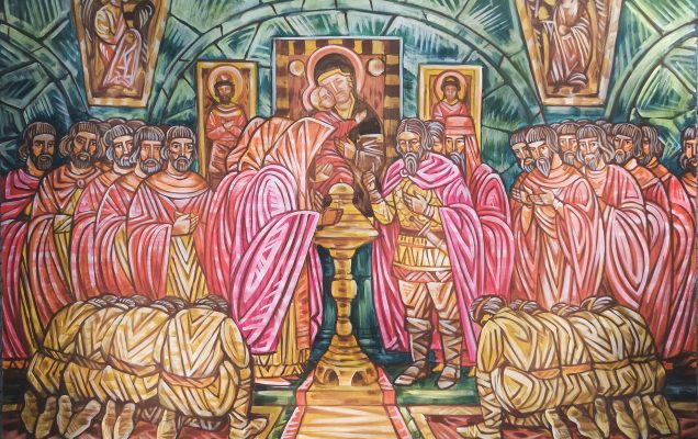 Моление Александра Невского с народом, 180х150 см. холст, акрил. 