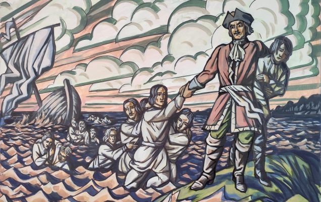 Пётр I на Лахте, спасающий матросов и солдат в 1724 году, 70х90 см. 2022г.
